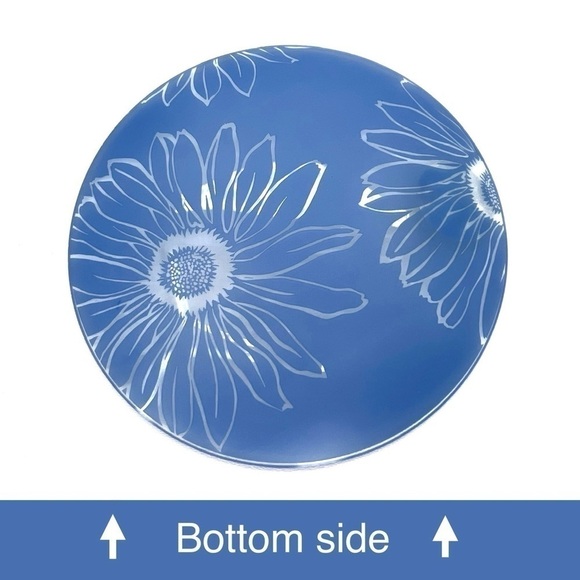 Decorative Glass Plate Blue & Clear Floral Pattern 7.5” Daisy Dahlias Sunflower - Picture 3 of 6
